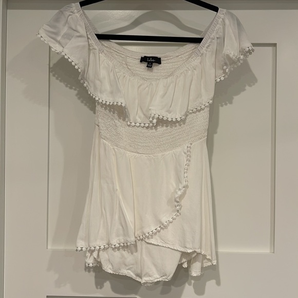 Lulus Blissful White Off-the-Shoulder Smocked Romper - Picture 5 of 6